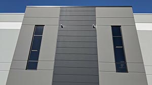 Security cameras mounted on exterior of building