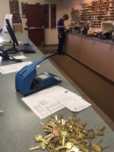 Anderson Lock's Showroom with Recently Cut Keys and Pro Lock Machine in Foreground